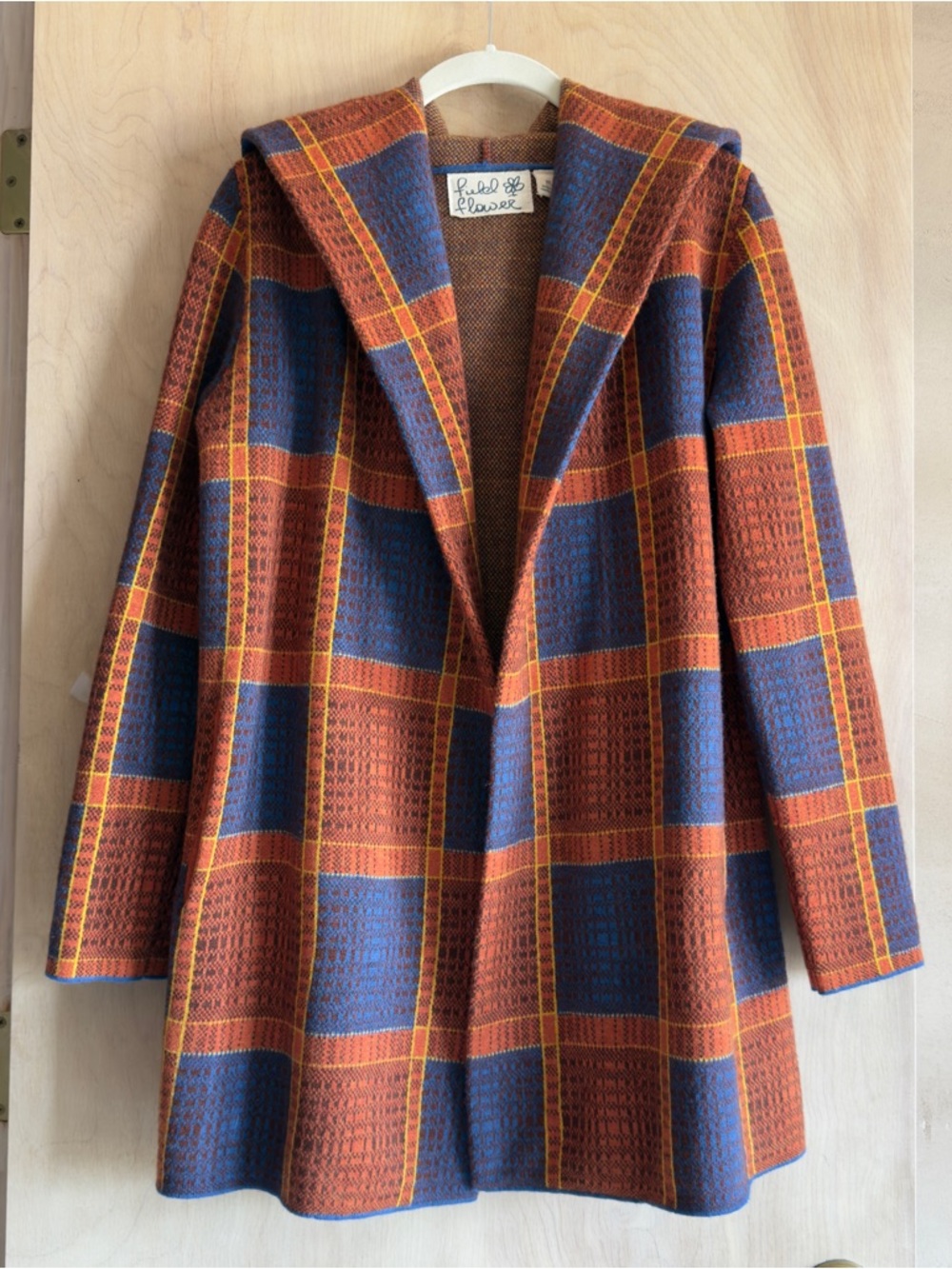 Anthropologie Field Flower Wool Cardigan Coat XS Plaid Hooded Boho Women’s XS